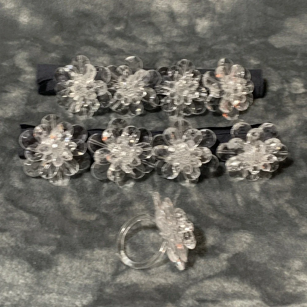Clear Acrylic Flower Napkin Rings 3D Floral Set of 9 Party Wedding Shower